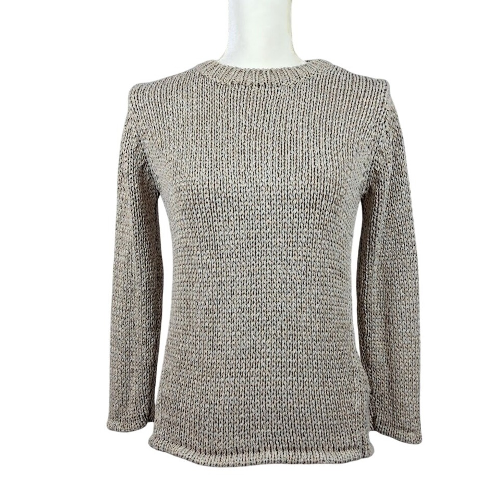 J. McLAUGHLIN Women's Chunky Knit Tunic Sweater Taupe High-Low Hem Coastal